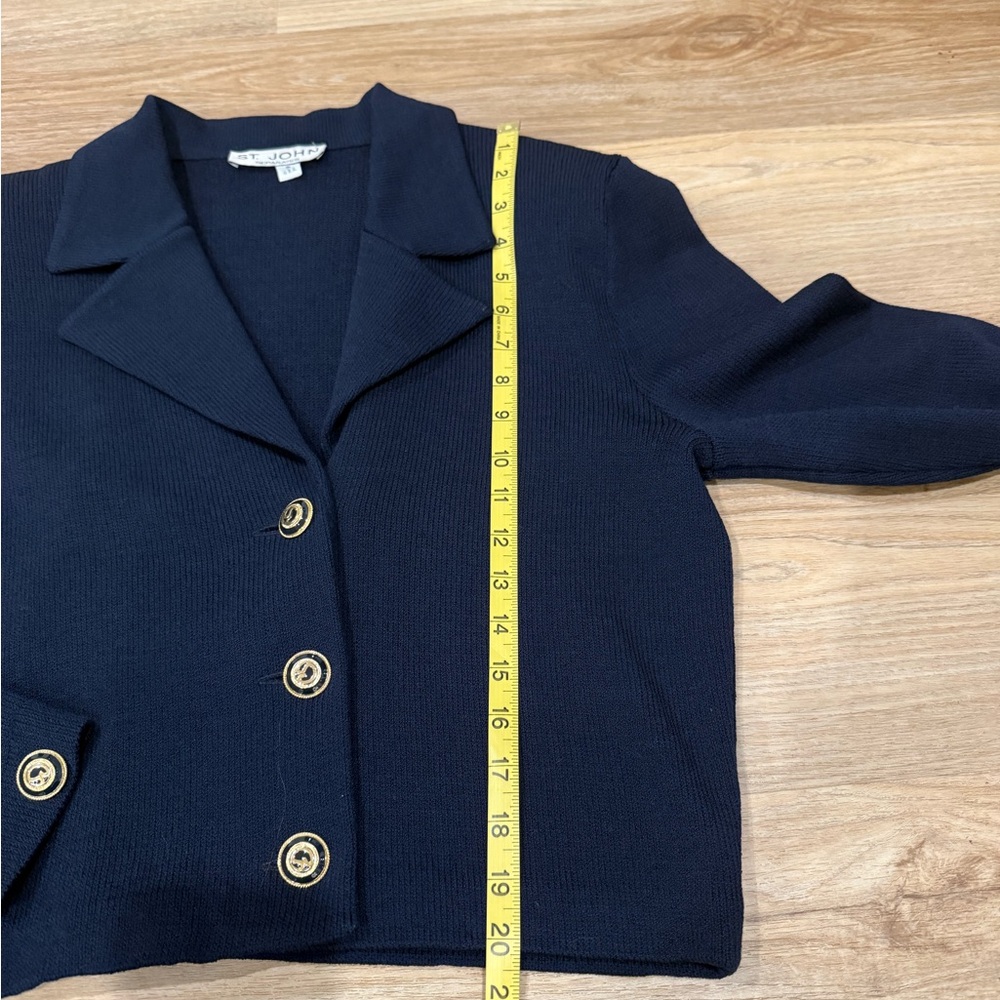 St. John Separates Navy Santana Knit Jacket Gold Logo Buttons Size L - Picture 10 of 12